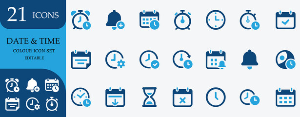 Time management, productivity, scheduling, reminders, deadlines, alarms, stopwatch, calendar, efficiency, punctuality, business tracking icons for seamless planning