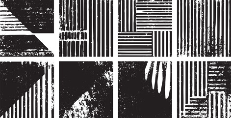 Collection vector grainy textures. Vector isolated paintbrush set. Chinese rough dirty set Horizontal grunge textures, rectangle transparent background