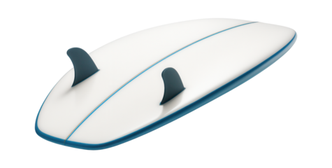 Retro twin fin surfboard with wide nose and flat rocker for loose, playful rides