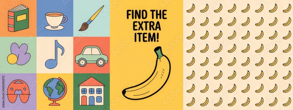 Poster a colorful image with a banana and a car. the image is titled 
