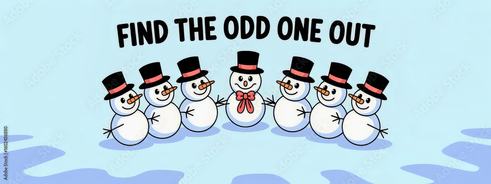 Poster a group of snowmen are standing in a circle with one of them holding a bow. the snowmen are all wear