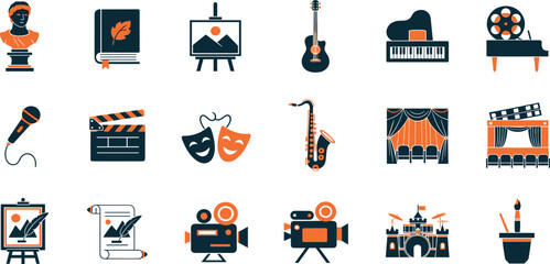 Art & Culture Vector Icon Set Adjustable Line Weight Theater, music, painting, sculpture, photography, cinema, dance, gallery, instruments, performance, film