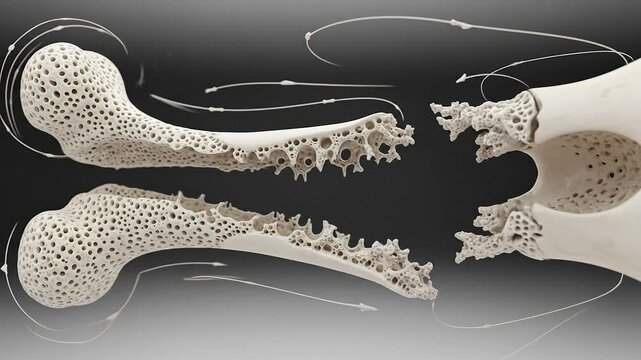 Detailed View of Bone Structure Highlighting Osteoporosis Damage on Gray Gradient Background