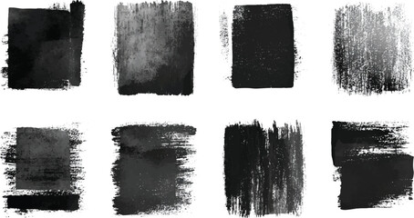 Grunge Black Paint Strokes Set – Abstract Ink Rectangles & Textured Brush Smears Watercolor Texture Rectangle Set transparent background