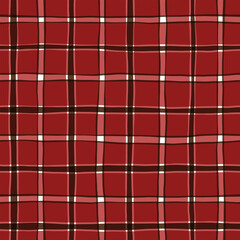 Check seamless pattern. Hand paint stripes plaid texture, vector checkered red and black print