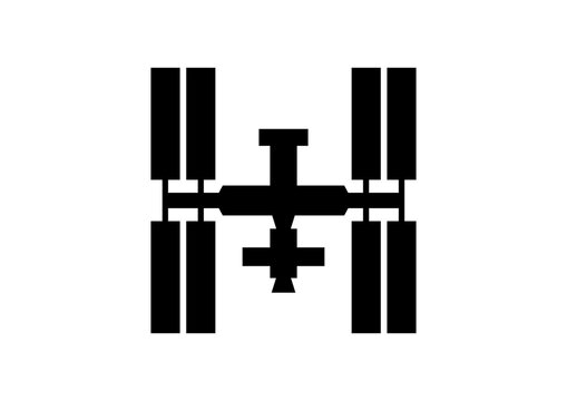 Stylish Black International Space Station Icon for Space Exploration Graphics, Educational Posters, and Sci-Fi Art Resources