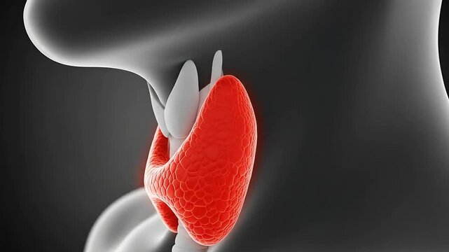 Medical Illustration of Human Thyroid Gland in Red Isolated on a Grey Background