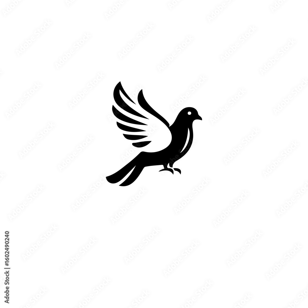 Aufkleber a stylized black and white image of a bird with wings spread in a simple design style