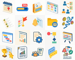 Isometric Detailed Project Management Flat Design Business Icon Set