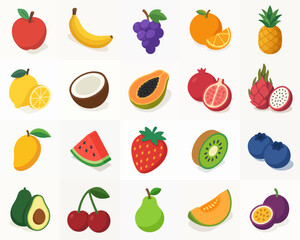 Isometric Detailed Fresh Fruit Food Collection Healthy Delicious Illustration