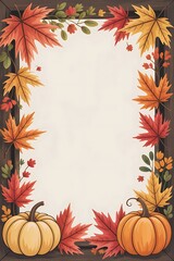 Fototapeta premium Autumnal Frame with Pumpkins and Leaves for Fall Decor