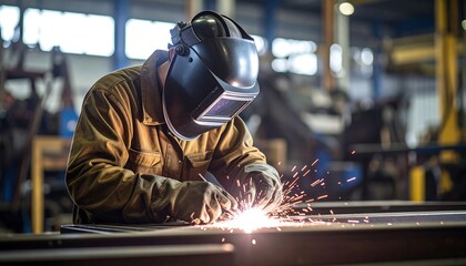 Welder Working with Protective Gear and Sparks Flying