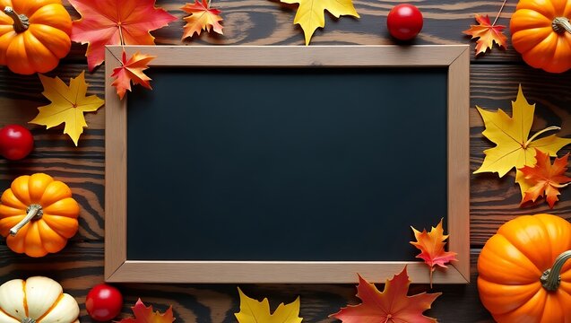 Empty Chalkboard Framed by Autumnal Decor