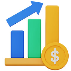 Dollar Coin with Growth Bar Chart 3D Icon – Minimalist Finance