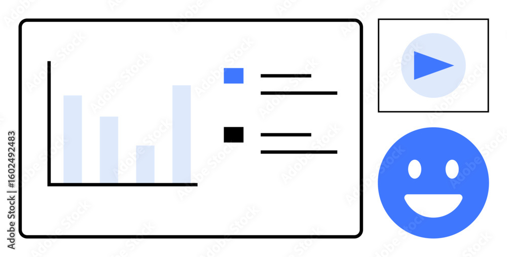 Poster bar graph with color-coded legend, play button for media, and happy face for mood tracking. ideal fo