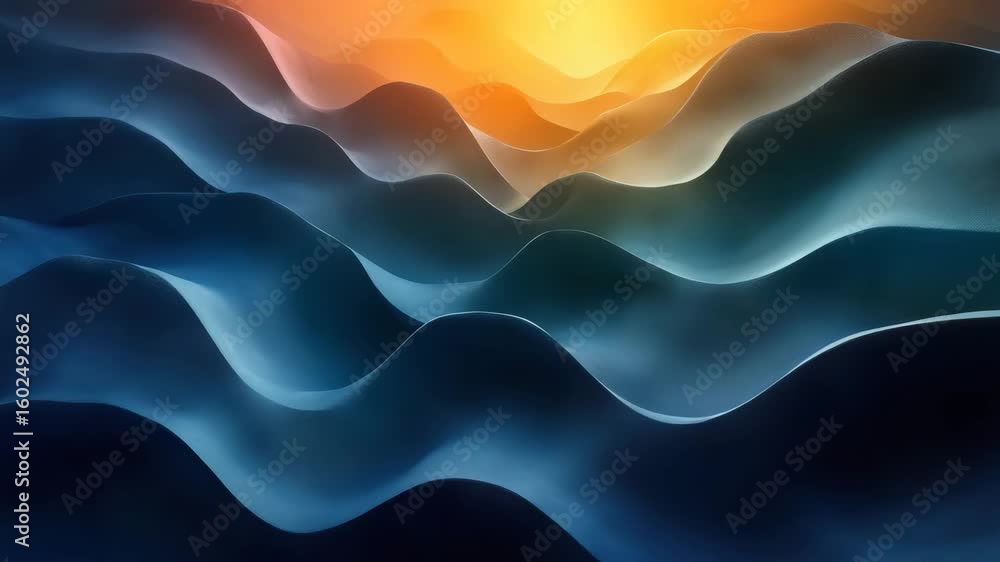 Poster abstract animated video background with smooth wavy blue and orange gradient minimalist pattern