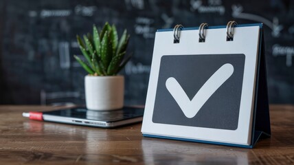 Desk Calendar with Check Mark - Success, Achievement, and Planning Concept