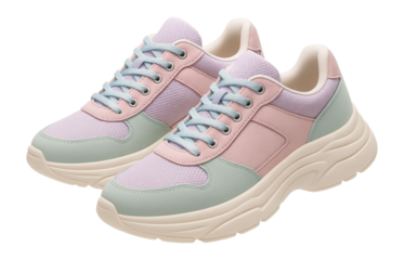 Chunky sole dad sneakers in pastel color blocks with mesh and suede panels