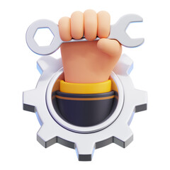 3D Illustration of Mechanical Hand Holding Wrench
