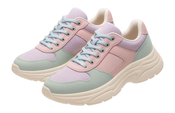 Chunky sole dad sneakers in pastel color blocks with mesh and suede panels