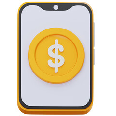 Mobile Payment 3D Icon – Dollar Coin on Smartphone Minimalist