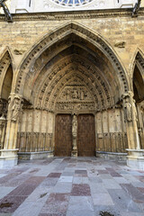 Gothic portal with Virgin sculpture at Leon Cathedral entrance