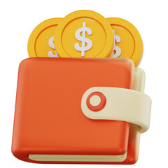 Wallet with Dollar Coins 3D Icon – Minimalist Digital Finance