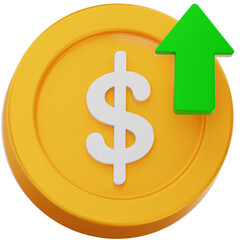 Increasing Dollar Coin 3D Icon – Minimalist Profit & Growth