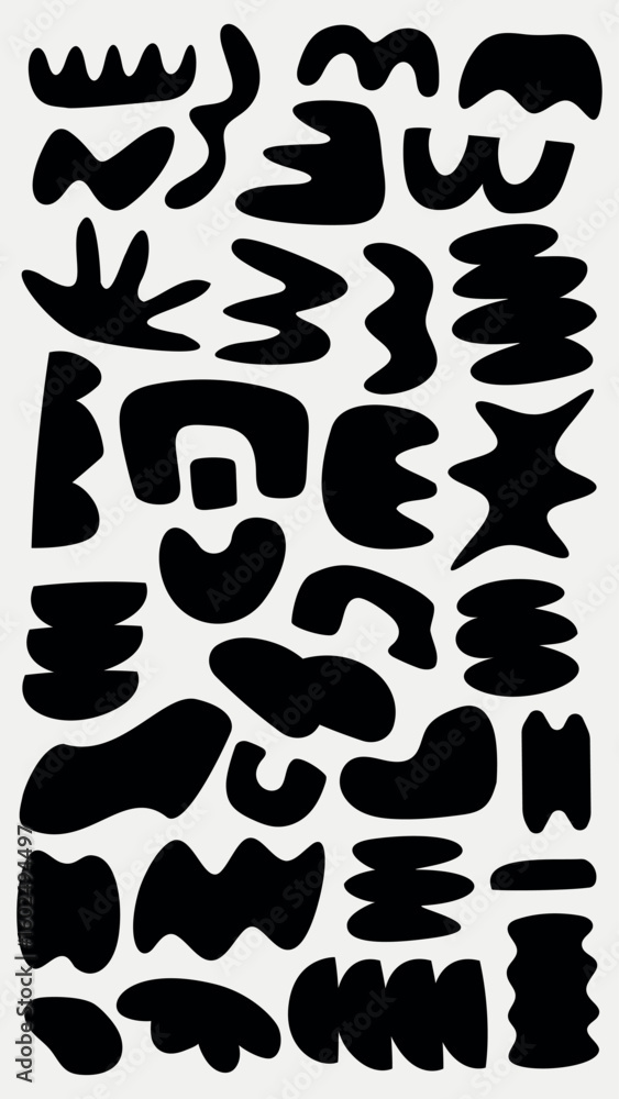 Poster abstract black shapes on a background. various geometric and organic forms. bold, abstract, and dyna
