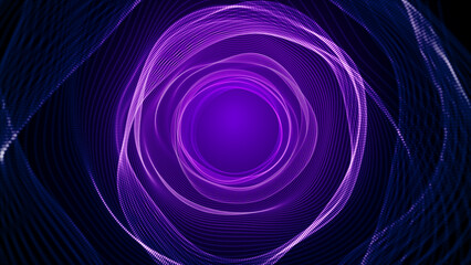 Purple light tunnel with glowing lines and circular depth, ideal for sci-fi, technology, or digital animation backdrops. 3d rendering