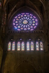 Purple rose window of the transept in Leon Cathedral