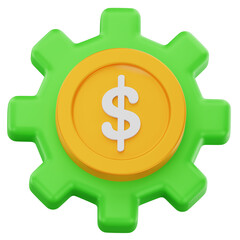 Finance Settings 3D Icon – Dollar Coin in Gear Minimalist
