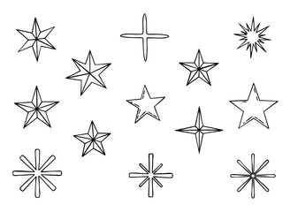 Fototapeta premium Hand Drawn Star Icons Set – Black and White Minimalist Sketch Style