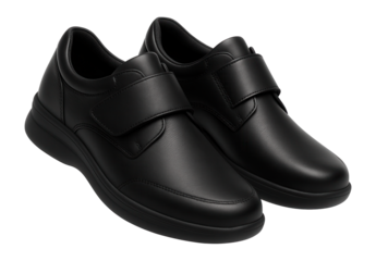 Black closed-toe medical shoes with cushioned insole and velcro closure