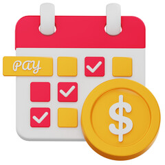 Payment Schedule Calendar 3D Icon – Dollar Coin Reminder