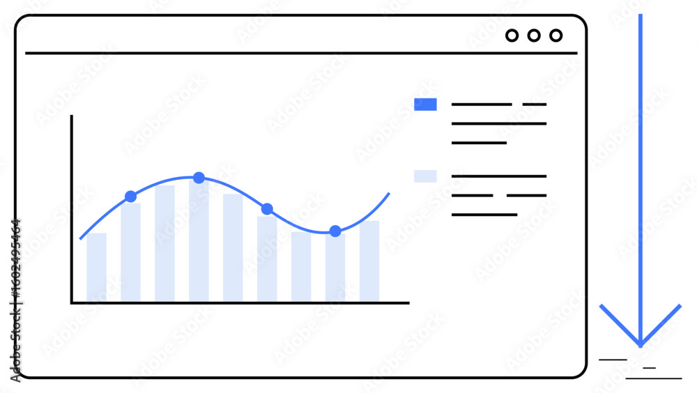 Poster line chart with data points and bar graph in browser window, accompanied by a data legend. ideal for