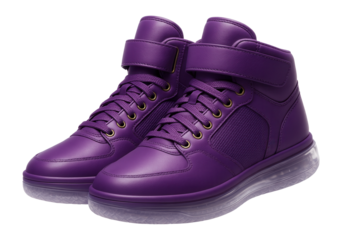 Basketball shoes with ankle strap in bold purple and translucent sole