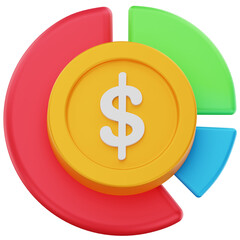 Dollar Coin Pie Chart 3D Icon – Minimalist Finance Analytics