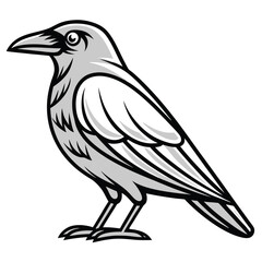 Naklejka premium Stylized black and white line drawing of a crow isolated on white background