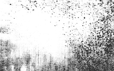 Distressed overlay texture of rusted peeled metal. White noise dot grain background. Vector dot work pattern.  transparent background.