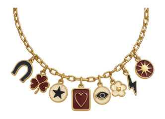 Charm necklace with assorted miniature symbols and icons