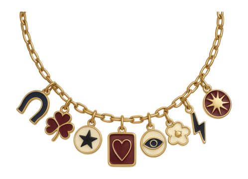 Charm necklace with assorted miniature symbols and icons