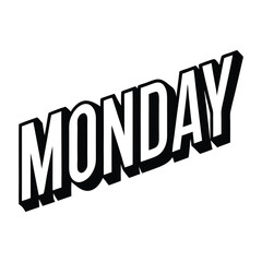 3D Monday Lettering Icon, Vector Word Art in Bold Block Style for Weekday Highlights