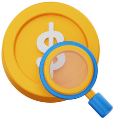 Dollar Coin with Magnifying Glass – 3D Search Finance Icon
