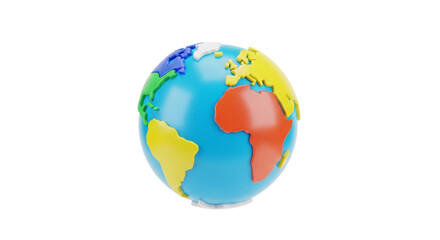 Fototapeta premium A colorful, stylized globe illustration with continents in bright, distinct colors, isolated on white.
