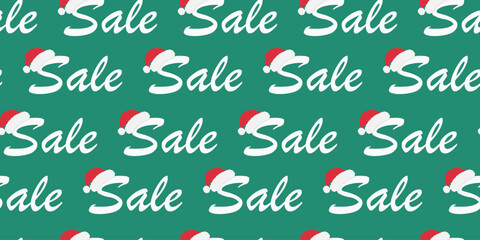 Hand Drawn Text Sale Santa hat Decorated Seamless Pattern Banner Format Winer Season Promo Backdrop
