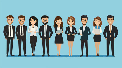 Illustration of a diverse business team standing together. A group of professional men and women colleagues working in collaboration.