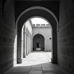 Obraz premium The lonely seagull under the stone arch