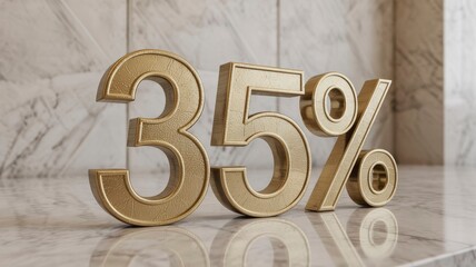 35% Off Gold Discount Sign on Marble Background