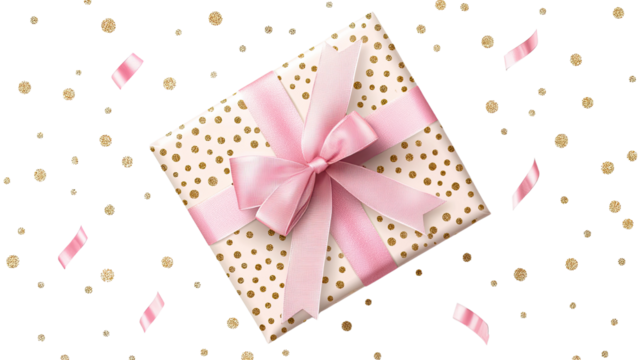 Chic pastel gift box with delicate golden dots festive present packaging decoration isolated on white background